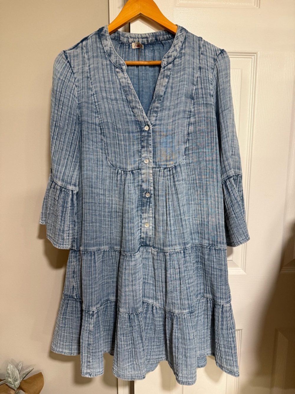Faherty Light Blue Gauze Tiered Button-Front Dress